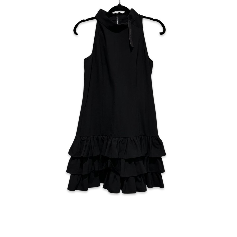 Cynthia Steffe Elegant Mock neck Black Ruffled Cocktail Dress Size 4
